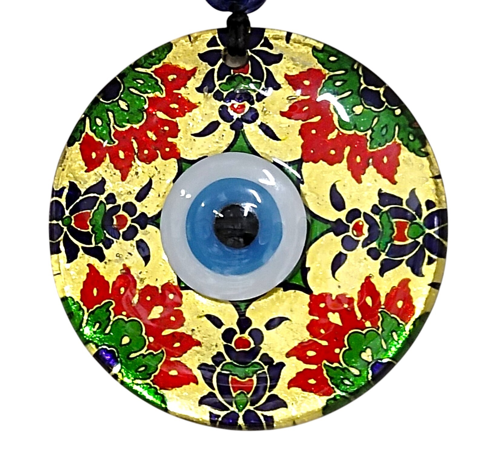 Kırmızı Çiçekli Nazar Boncuklu Altın Rengi Füzyon Cam 12 cm Duvar Süsü Kırmızı Çiçekli Nazar Boncuklu Altın Rengi Füzyon Cam 12 cm Duvar Süsü