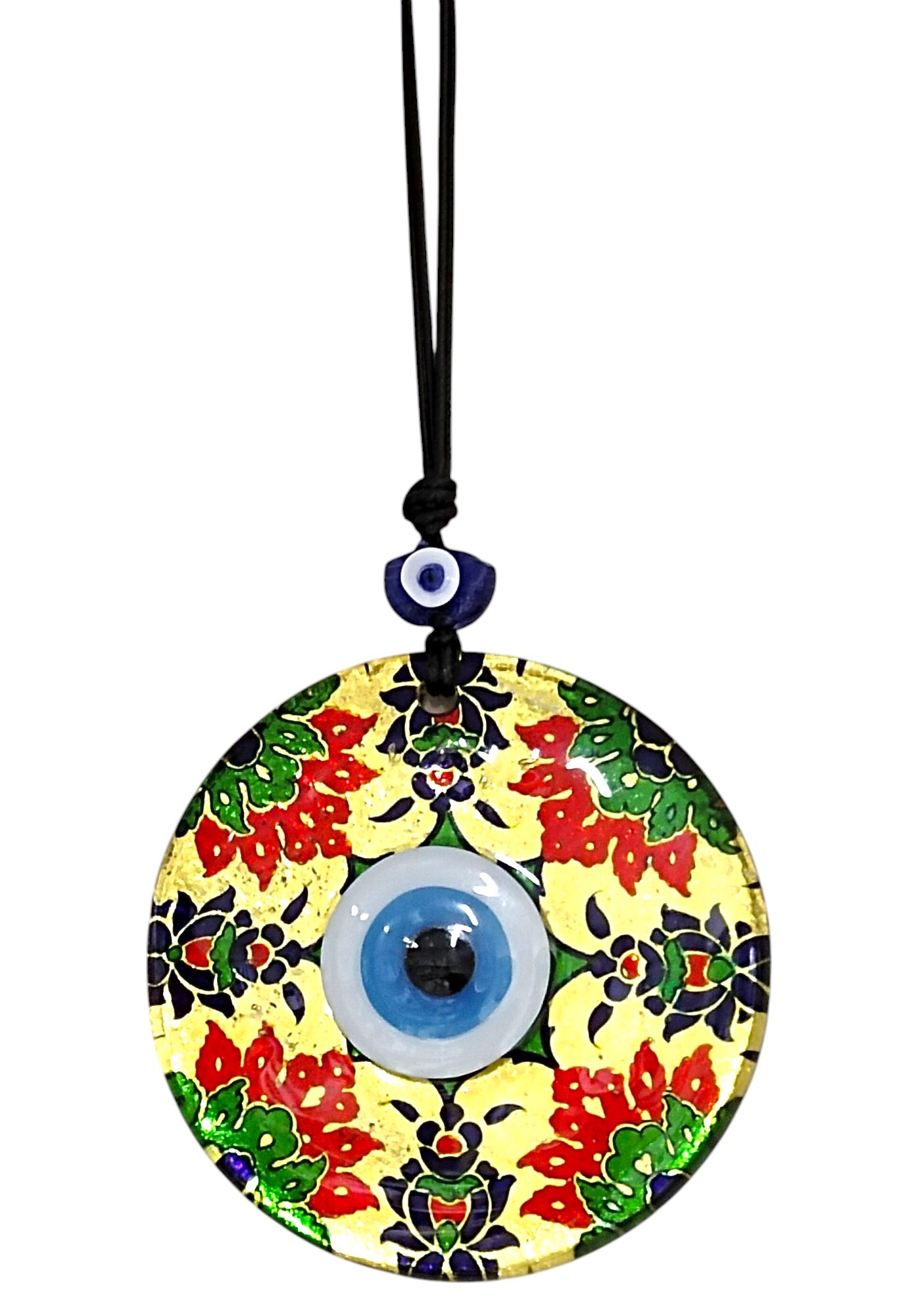 Kırmızı Çiçekli Nazar Boncuklu Altın Rengi Füzyon Cam 12 cm Duvar Süsü Kırmızı Çiçekli Nazar Boncuklu Altın Rengi Füzyon Cam 12 cm Duvar Süsü