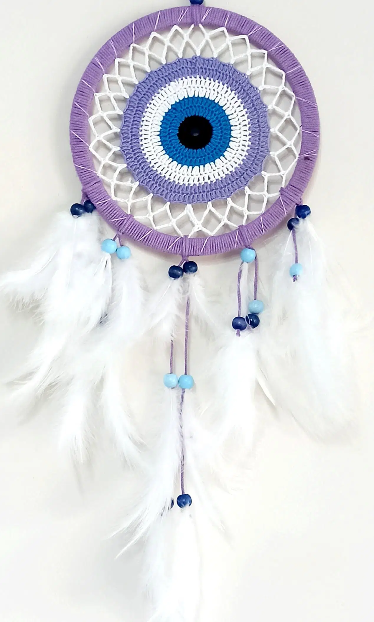 Nazar Boncuğu Motifli Lila Rengi Dream Catcher Düş Kapanı Duvar Süsü